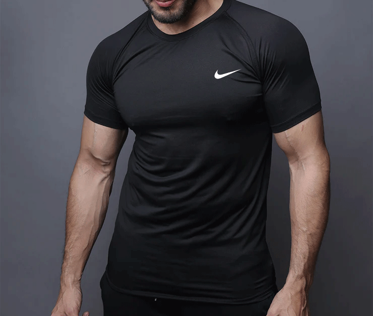 Half Sleeve Black Compression Tee - Gym Wear Active Wear