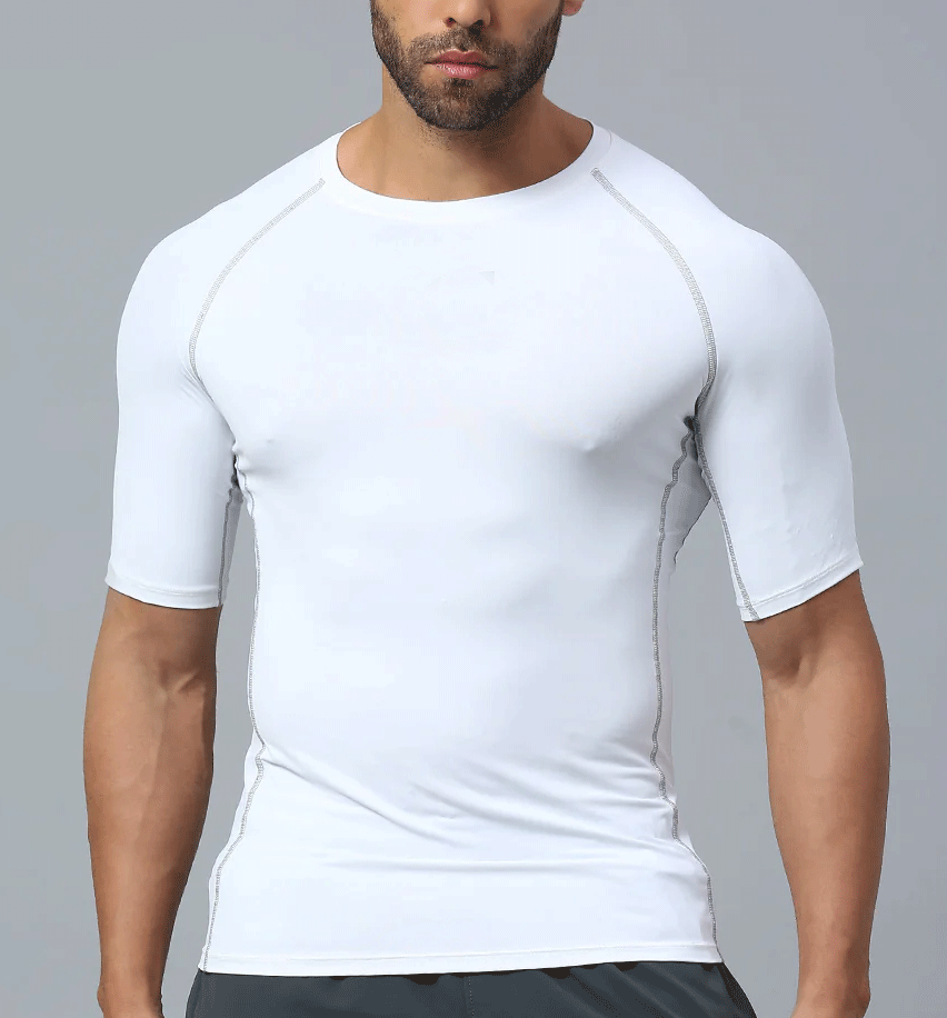 Half Sleeve White Compression Tee - Gym Wear Active Wear